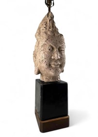 James Mont (Attrib.), Mid Century Plaster Buddha Head Lamp