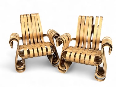 Frank Gehry For Knoll Furniture, Pair Of "Power Play" Bent Maple Arm Chairs