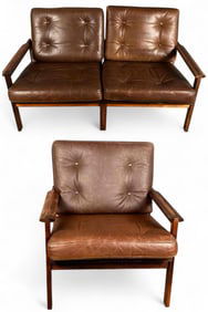 Kristian Illum Wikkelso For Niels Eilersen, Capella Danish Modern Rosewood & Leather Set
