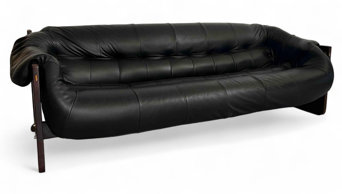 Perceval Lafer Mid Century Black Leather Rosewood Sofa (1 of 10)