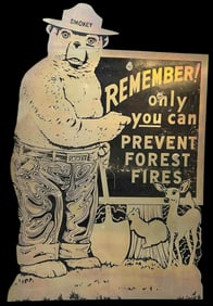 Monumental Smokey The Bear Stainless Steel Road Sign, Ca. 1970's