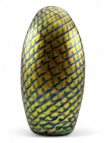 Lundberg Studios Iridescent Green & Gold Art Glass Vase
