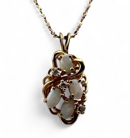 14K Opal & Diamond Necklace