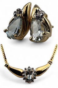 14K Aquamarine Necklace & Earrings