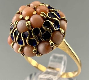 18K Coral Enamel Ring