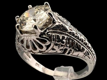 1.53Ct European Cut Diamond Solitaire Ring With 14K Filigree Setting