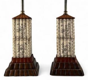 Pair Of Antique Chinese Carved Bone Table Lamps