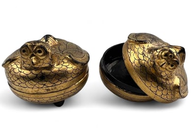 Pair Of Early 20th Century Burmese Owl Form Boxes