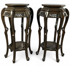 Pair Of Chinese Wood Plant Stands