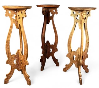 Three Indian Carved Plant Stands