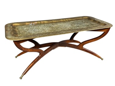 Mid Century Etched Brass Tray Top Coffee Table