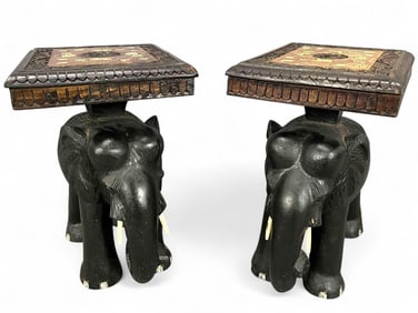 Pair Of Figural Elephant Side Tables