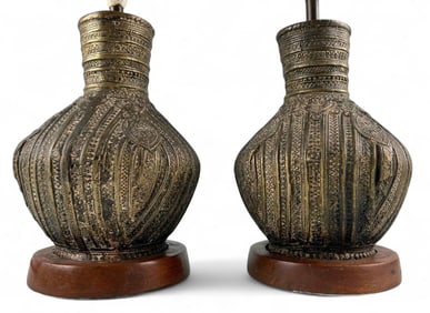 Pair Of Indian Brass Vases, Mounted As Lamps