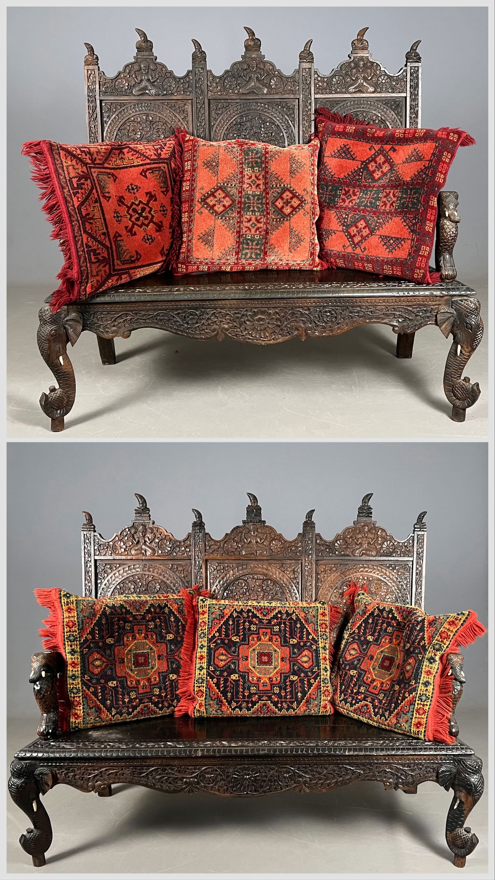 Pair Of Highly Carved Sri Lankan Teak Veranda Benches (1 of 16)