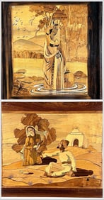 Two Indian Marquetry Plaques In Rosewood Frames