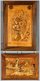 Two Indian Rosewood Marquetry Plaques