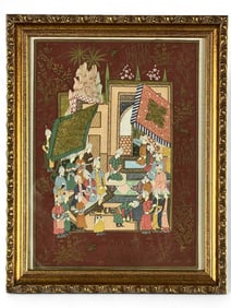 Mughal Style Court Scene, Gouache On Silk