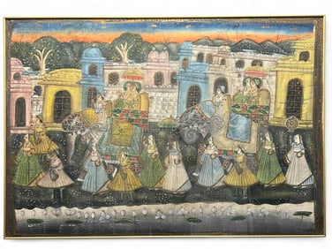 Large Indian Processional Scene Painting On Cotton