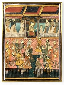 Large Indo Persian Textile Painting, Court Scene