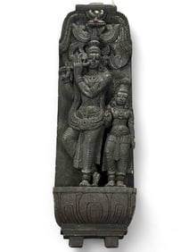 Indian Deep Relief Wood Carving, Krishna & Radha