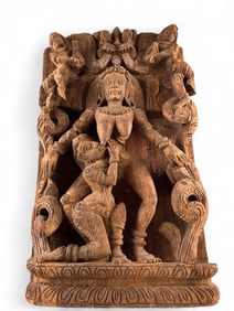 Indian Deep Relief Wood Carving Of A Goddess