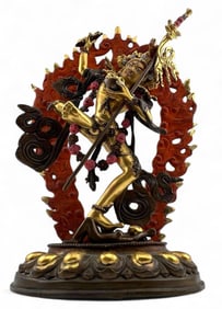 Himalayan Hindu Gilt & Enameled Bronze Sculpture Of The Goddess Kali