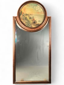 Contemporary Hand Painted Trumeau Mirror With Coastal Scene