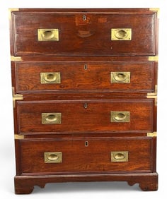 19th Century English George III Style Campaign Secretaire Chest of Drawers