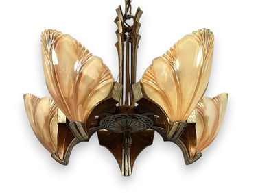 Art Deco Brass Slip Shade Chandelier