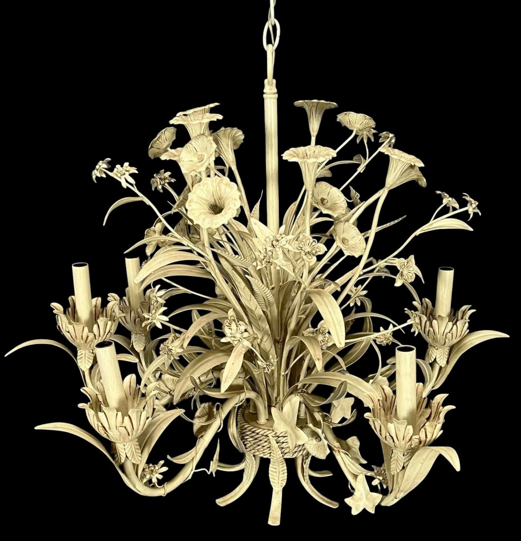 Vintage Floral Six Light Chandelier: Vintage Floral Six Light Chandelier. Approximately 26.5H x 28.5W in.