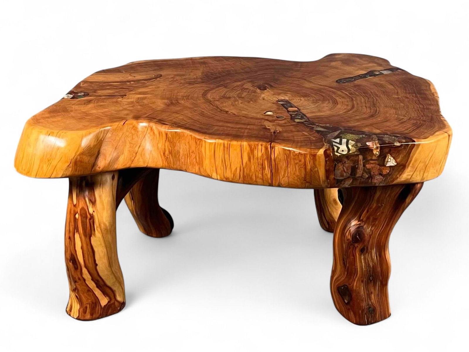 Live Edge Slab Coffee Table Set With Pottery Shards, Fossils & Stones (1 of 8)