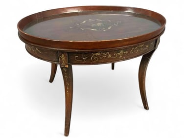 Hand Painted Side Table Or Coffee Table With Floral Motif