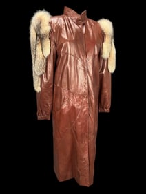 Vintage Fox Fur Trimmed Leather Coat