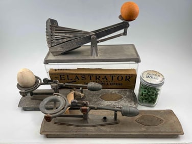 Grouping Of Vintage Egg Scales & Farming Equipment