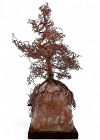 Tree Form Copper Wire & Pink Salt Table Lamp