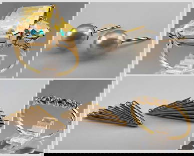 14K, 10K Jewelry Grouping: 14K, 10K Jewelry Grouping. Unmarked, earrings test as 14K, 1.6g total weight. Larger ring marked 10K, 3.8g. Diamond ring unmarked, tests as 10K, 0.8g.?ALL CREDIT CARDS WILL BE MANUALLY VERIFIED PRIOR