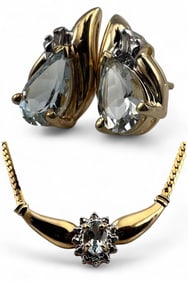 14K Aquamarine Necklace & Earrings
