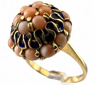 18K Coral Enamel Ring