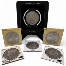 Six Morgan Silver Dollars & Peace Silver Dollars (1879-1923)