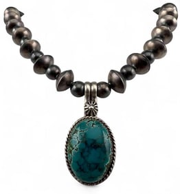 Attributed To Laurence Archuleta, Taos, Native American Sterling Silver Turquoise Necklace