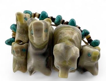 Tim Lementino, Ricolite, Turquoise & Heishi Bead Bear Family Fetish