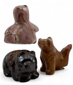 Three Zuni Bear Fetishes, Including Yancy Robert Halusewa
