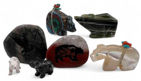 Grouping Of Zuni Bear Fetishes & Stone Carvings