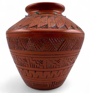Navajo Pottery Vase: Navajo Pottery Vase. Signed "S.T." Approximately 7.0H x 7.0W in.
