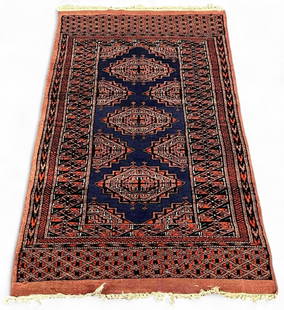 Persian Rug With Three Medallions: Persian Rug. Approximately 3.875L x 2.125W ft. (46.5L x 25.5W in.) Measurements include fringe.
