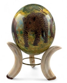 Decoupage Porcelain Ostrich Egg With Stand