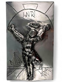 After Salvador Dali, Christ Of St. John On The Cross, Silver Edition Bas Relief Sculpture