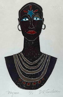 D.V. Erickson, "Negress," Pencil Signed Print: D.V. Erickson, "Negress," Pencil Signed Print. Edition 1/1. As framed approximately 21.5H x 17W in. Sight approximately 18.25H x 9W in.