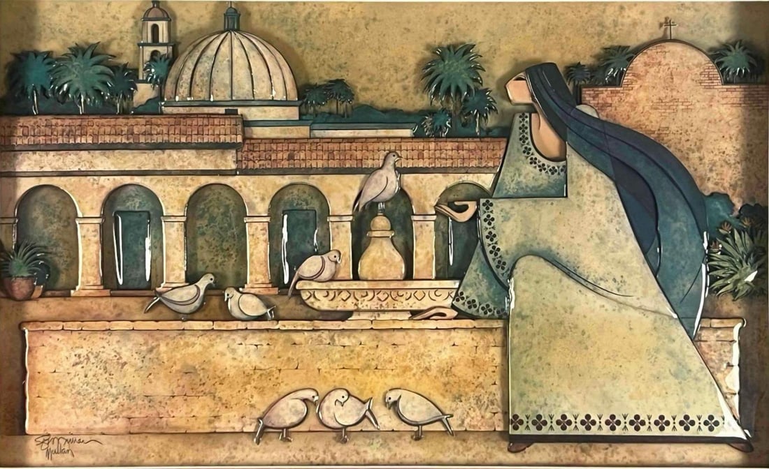 Thomas Emery After G.E. Mullen, Native American Woman, 3D Decoupage Enameled Paper Sculpture (1 of 13)