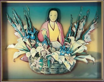 Thomas Emery, After R.C. Gorman, Floracita, 3D Decoupage Enameled Paper Sculpture
